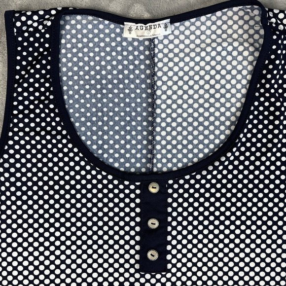 Agenda‎ Women's Blouse Tank Top Sleeveless Sz L Blue/White Dots Beach Nautical - Picture 2 of 7